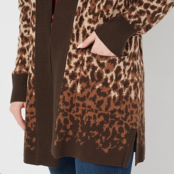 Isaac Mizrahi Printed Jacquard Knit Leopard Winter Cardigan with Pockets - Picture 5 of 10